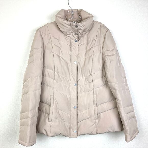 Kenneth Cole Reaction Women's Duck Down Quilted Puffer Jacket Size L Beige Tan - Picture 3 of 10